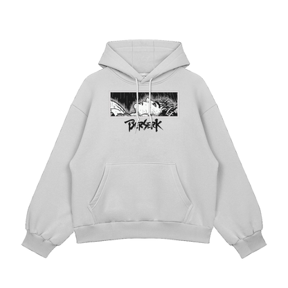Guts embroidered oversized hoodie featuring Berserk design and heavy fleece fabric.