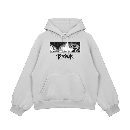 Guts embroidered oversized hoodie featuring Berserk design and heavy fleece fabric.