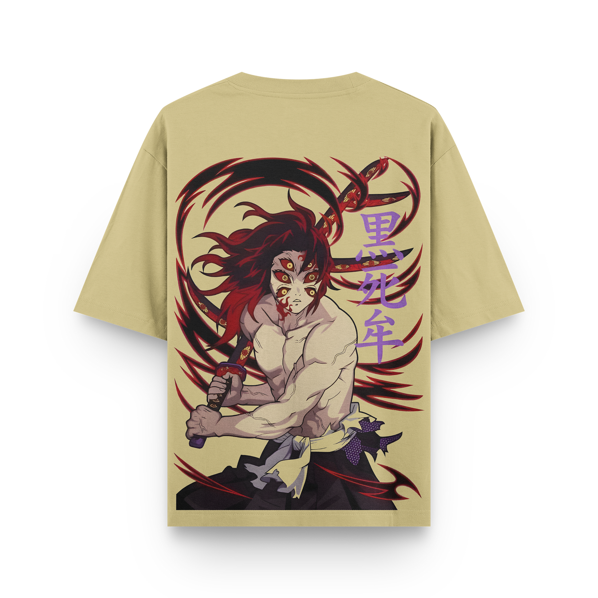 Kokushibo oversized t-shirt featuring the final form artwork with six eyes and intricate details.