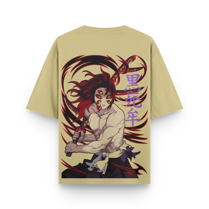Kokushibo oversized t-shirt featuring the final form artwork with six eyes and intricate details.