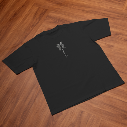 Kokushibo oversized t-shirt – Moon Breathing High Quality Print displayed on a wooden surface.